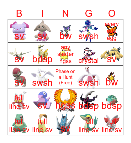 shiny hunt ideas '24 Bingo Card