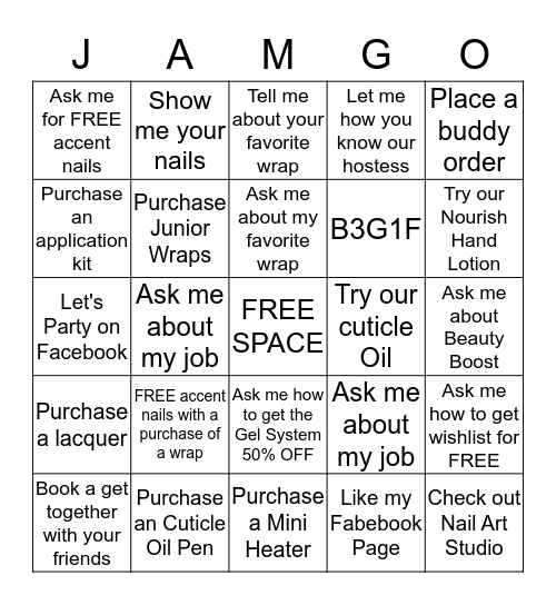 Jamberry BINGO! Bingo Card