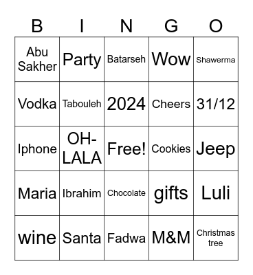 New Year's Eve 2024 Bingo Card