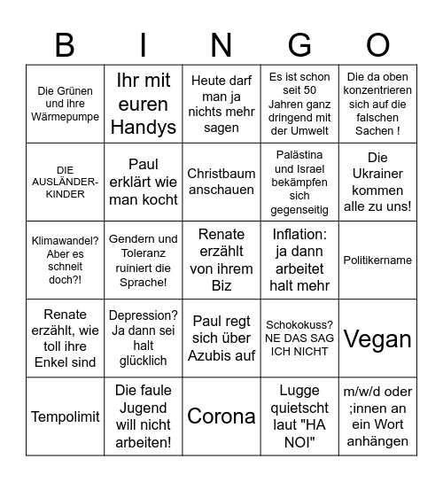 Silvester Bullshit Bingo Card