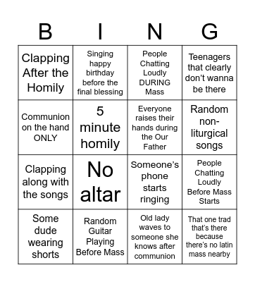 Boomer Mass Bingo Card