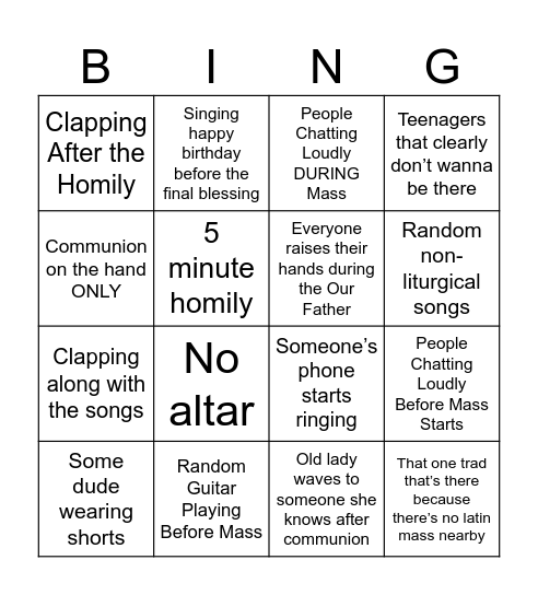 Boomer Mass Bingo Card