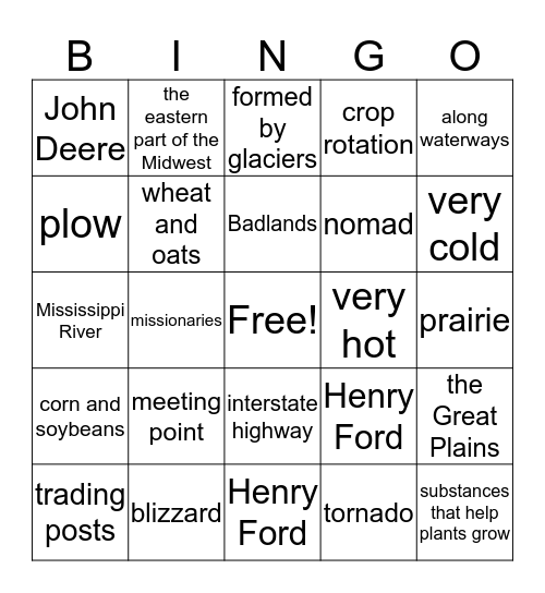 Chapter 7 - The Midwest  Bingo Card
