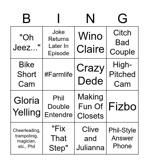 Modern Family Bingo Card