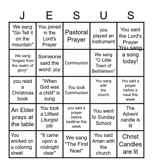 Christmas Sunday Bingo Card