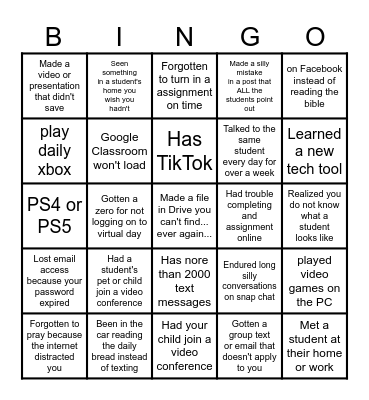 Online Team Building Bingo Card