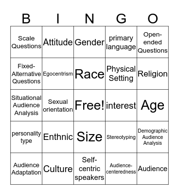 Audience Analysis Bingo  Bingo Card