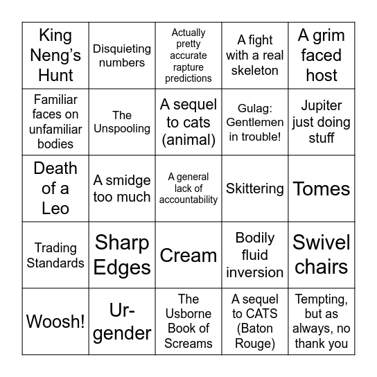 Taurus Bingo Card