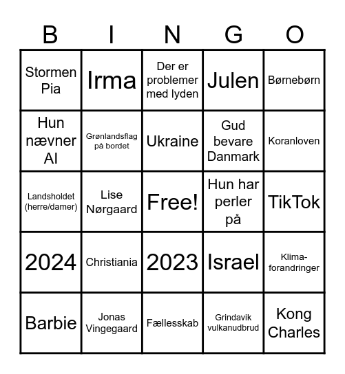 Vi's Nytårstale Bingo Card
