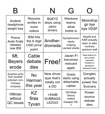 The Audio-fool Industry Bingo Card