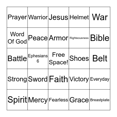 Armor Of God Bingo Card