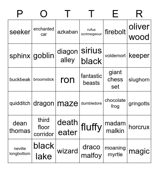 Harry Potter Bingo Card