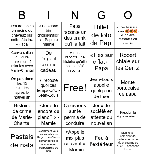 Nouvel an chez les Bezeau Bingo Card