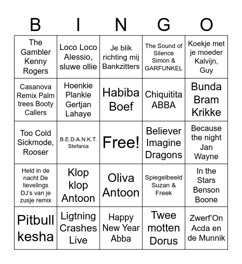 Oudejaarsbingo Card