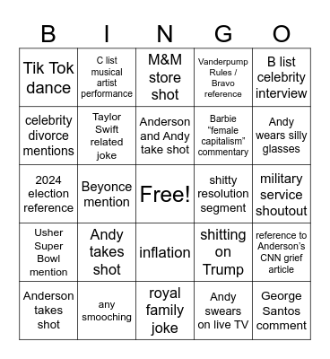 nye bingo! Bingo Card