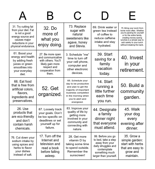 NEW YEARS RESOLUTIONS 2022 Bingo Card