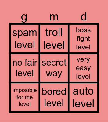 geometry dash bingo Card