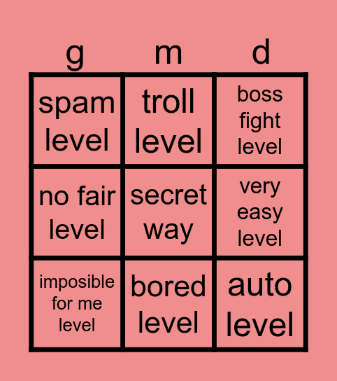 geometry dash bingo Card