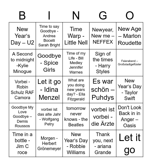 Musik-Bingo Let it Go Bingo Card