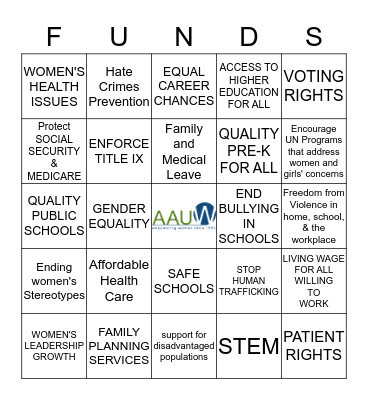 AAUW FUNDS Bingo Card