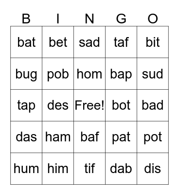 Lively Letters Bingo Card