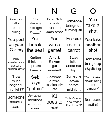 New Year's Eve Bingo Card