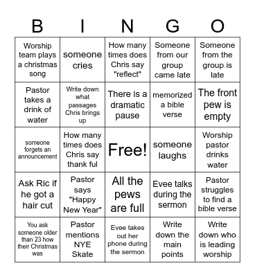 New Years Eve Bingo Card