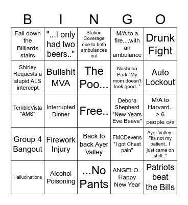 New Years Eve Bingo... Bingo Card