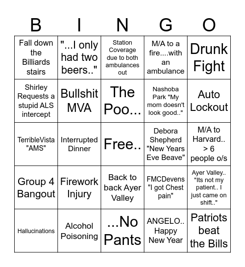 New Years Eve Bingo... Bingo Card