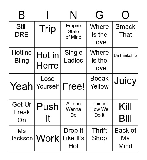 R&B Bingo Card
