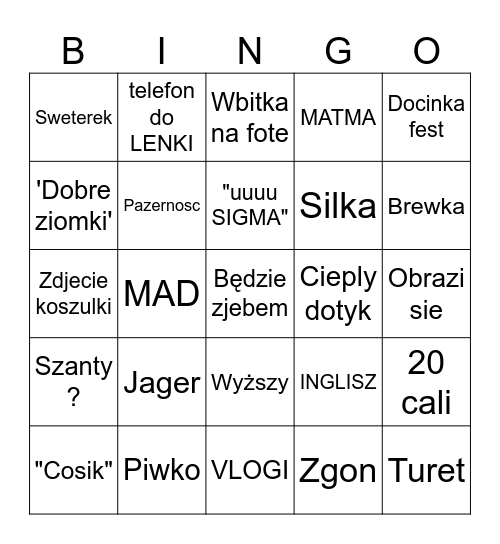 Krzak zjeb Bingo Card