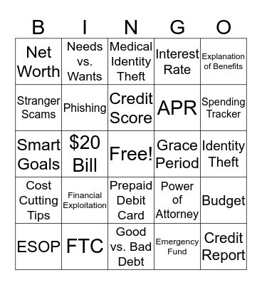 FINANCIAL BINGO Card