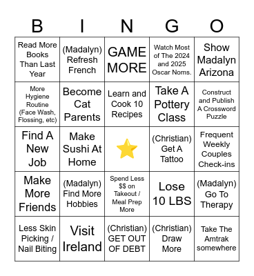 2024 New Year’s Bingo Card