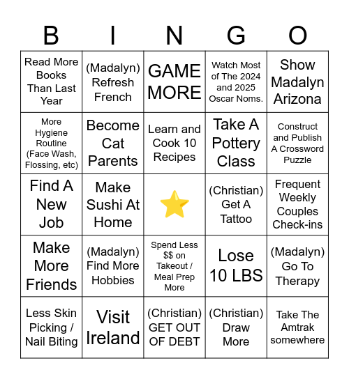 2024 New Year’s Bingo Card