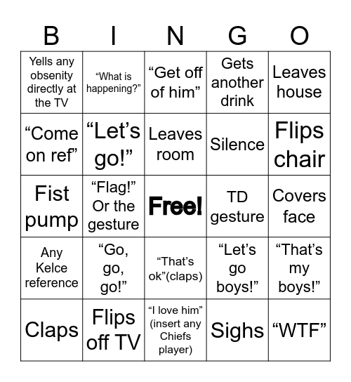 CHIEFS (featuring Jeff & Erin) Bingo Card