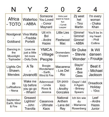 Swingo the Bingo New Years Edition Bingo Card