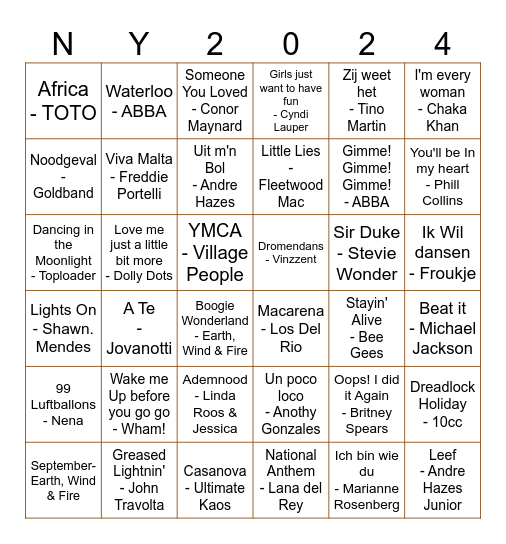 Swingo the Bingo New Years Edition Bingo Card