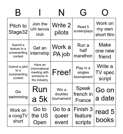 2024 Goals Bingo Card