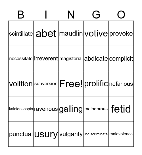 SAT Bingo Card