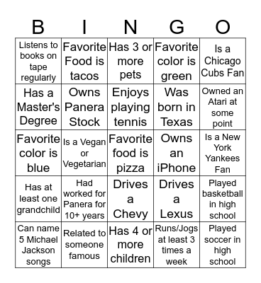 Ice Breaker Bingo Card