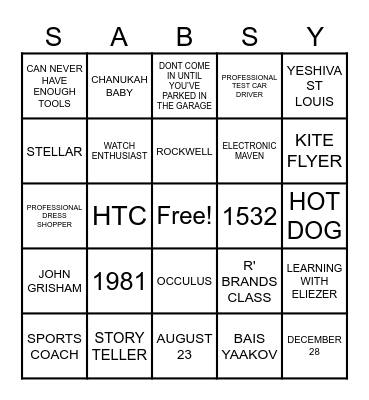HAPPY BIRTHDAY SABSY Bingo Card