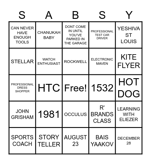 HAPPY BIRTHDAY SABSY Bingo Card