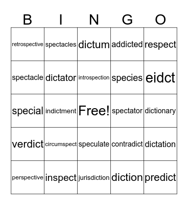 See and Speak Bingo Card