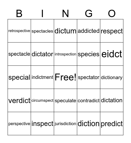 See and Speak Bingo Card