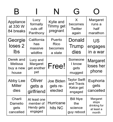 Margaret’s 2024 Bingo Card
