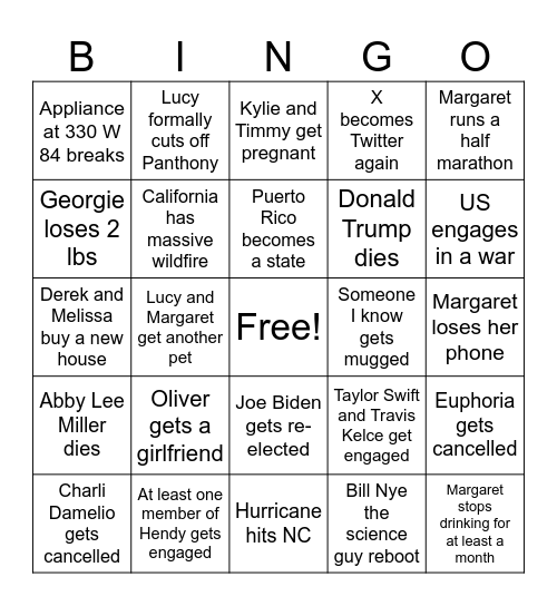 Margaret’s 2024 Bingo Card