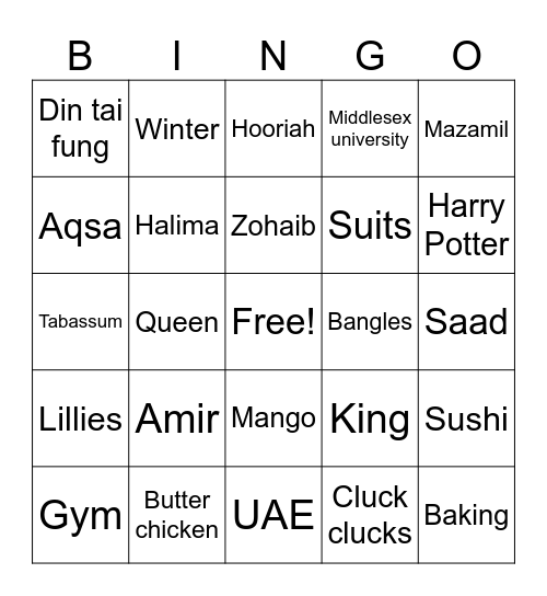 Untitled Bingo Card