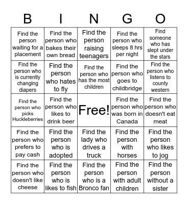 Adoption Bingo Card