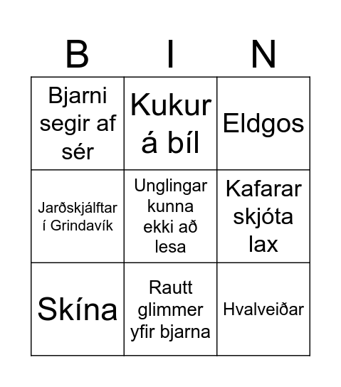 Jökull Bingo Card