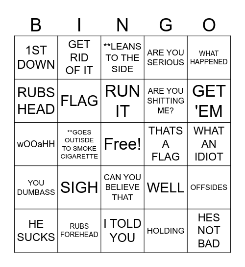 DADS BIRTHDAY FOOTBALL Bingo Card